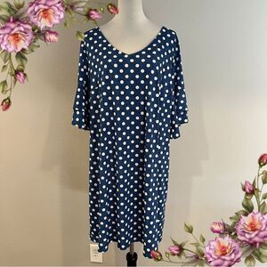 Roz & Ali Blue Polka Dot‎ short sleeve mini Dress size 2X